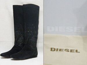 DIESEL デザイン素敵なロングブーツ　黒　サイズ37☆1度使用の美品☆専用箱有り