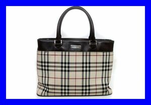 ●本物 バーバリー Burberry ミニトートバッグ ハンドバッグ ノバチェック レザー ブラウン 茶色 アイボリー ベージュ Z2823