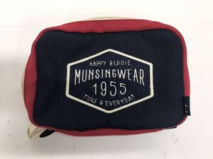 【USED】Munsingwear マンシング ポーチ 小物入れ ロゴ刺繍 ネイビー 紺 レッド 赤 