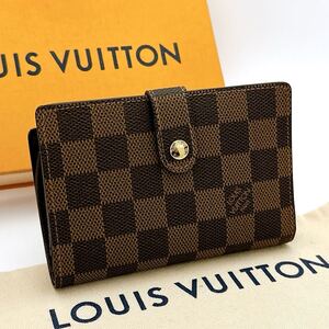 1円〜 【未使用品】 LOUIS VUITTON ルイヴィトン ダミエ がま口財布 二つ折り ポルトフォイユ・ヴィエノワ ブラウン N61674 レディース