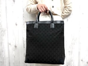 極美品 GUCCI グッチ GGキャンバス トートバッグ ハンドバッグ バッグ キャンバス×レザー 黒 A4収納可 メンズ 79007