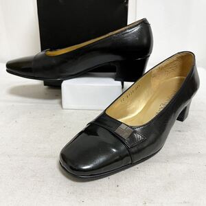 和515★ 箱付 Yves Saint Laurent イヴサンローラン レザー パンプス ヒール シューズ 34.5 ブラック レディース