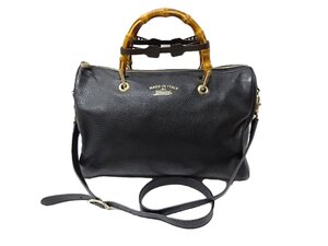 グッチ GUCCI バンブー 2WAY ボストンバッグ ハンドバッグ ブラック レザー ショルダーバッグ 353124