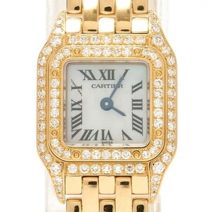 【半年間保証】Cartier カルティエ ミニ パンテール ドゥ カルティエ ウォッチ K18×ダイヤモンド シェル文字盤×ゴールド クォーツ 腕時計