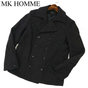 MK HOMME ミッシェルクラン オム 秋冬 ウール★ ツイード Pコート Sz.46　メンズ グレー 定価25.300円　C3T10417_B#N