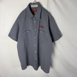 レッドキャップ　半袖ワークシャツ　古着　Lサイズ　ブルーグレー　WORKWEAR