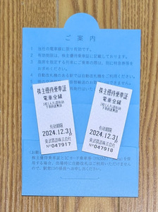 東武鉄道◇株主ご優待券冊子×1 株主優待乗車証×2 期限2024/12/31◇東京スカイツリー、東武動物公園、東武百貨店、東武ワールドスクウェア