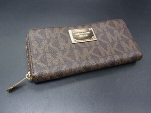 ■美品■ MICHAEL KORS マイケルコース レザー ラウンドファスナー 長財布 ウォレット 小銭入れ 札入れ レディース ブラウン系 DG7399