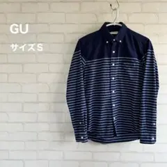 【GU】ジーユー メンズ シャツ 長袖 ボーダー コットン100% 美品 S