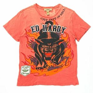 衝撃の1円スタート！ファン待望希少モデル！【ED HARDY エドハーディ】オリジナルデザイン 半袖Tシャツ【サイズM】サーモンピンク系 N-A42