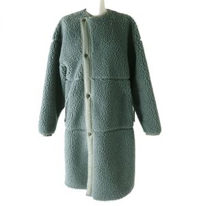 美品△正規品 HYKE ハイク 2021年 17175 FAUX SHEARLING COAT ロング丈 ボアコート 裏地メッシュデザイン オリーブ 1 レディース 日本製