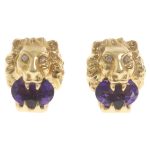 GUCCI グッチ K18YG Lion Head Earrings with Amethyst ライオンヘッドピアス アメジスト 609866 J85T0 ゴールド