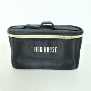 【美品！】PINK HOUSE★可愛いハートチャーム付き♪コスメ 化粧 メイク ポーチ バニティ ケース 小物入れ レターパック可 黒系 k1556