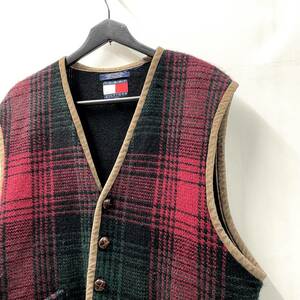 USA古着 90s TOMMY HILFIGER チェック柄 ウール ベスト Lサイズ / 90年代 トミー ヒルフィガー オールド ハンディング ヴィンテージ ニット