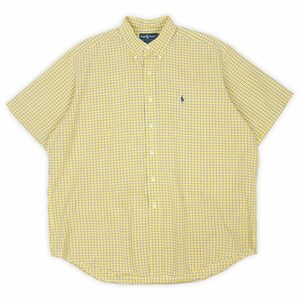 ポロラルフローレン POLO RALPH LAUREN 90s 半袖 ボタンダウンシャツ BD BLAKE 定番 古着 (-2825) イエロー系 チェック柄 XL