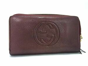 1円 GUCCI グッチ 308004 ソーホー インターロッキングG レザー ラウンドファスナー 長財布 ウォレット レディース ブラウン系 AX7723