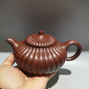 ◆古寳堂◆近現代 紫砂壺 筋紋壺 王石耕 紫泥 茶具 茶道品 極細工 古置物 古擺件 中国古美術 時代物 古董品