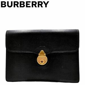 良品　Burberry バーバリー　クラッチバッグ　ロック式　レザー　ブラック　セカンドバッグ　鞄