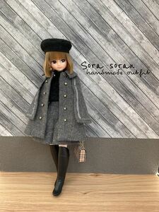 ＊Soran＊ リカちゃん　ピュアニーモ　ハンドメイド　２２cm お洋服セット　ケープコート　ショートパンツ　トップス　ベレー帽　バッグ　