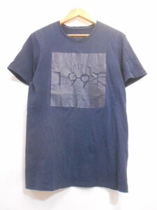 67 送60サ 1211$D07 ARMANI EXCHANGE アルマーニエクスチェンジ メンズ ボックスプリント 半袖Tシャツ ペルー製 ネイビー サイズM 中古品