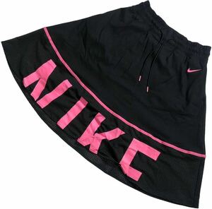 ■ NIKE ナイキ ■ バイカラー スウッシュ ロゴ プリント メッシュ スカート ブラック×ピンク M