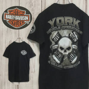 【ハーレーダビッドソン 半袖ロゴTシャツ】背面ビッグロゴ ロゴプリント 袖ロゴ 丸胴 S 黒 Harley-Davidson 古着 [240613-001]