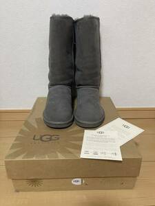 美品　UGG アグ オーストラリア 羊革ムートン ロングムートンブーツ シンプルデザイン CLASSIC グレー　サイズ23.0