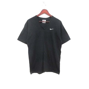 ナイキ NIKE Tシャツ カットソー Vネック ワンポイント 半袖 M 黒 ブラック /YK メンズ