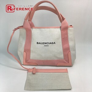 BALENCIAGA バレンシアガ 339933 ネイビーカバスS ハンドバッグ トートバッグ キャンバス/レザー ナチュラル/ライトピンク