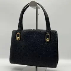 【美品】OSTRICH オーストリッチ エキゾチック ハンドバッグ ブラック