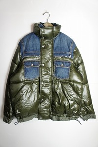 美品20AW sacaiサカイ Denim × Padded Blouson KHAKIデニム パデッド ジャケット ドッキング 中綿 再構築 ブルゾン 20-02413 カーキ501N▲