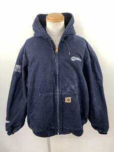 133-KM3199-120s Carhartt カーハート アクティブジャケット パーカー J130 MDT ネイビー XLサイズ ダック地 裏地キルティング 企業ロゴ