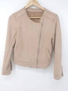 ◇ natural couture スウェード調 長袖 ライダース ジャケット サイズF ピンクベージュ系 レディース P