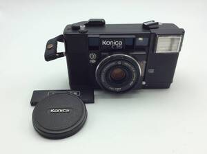 T36■【動作/精度未確認】フィルムカメラ Konica コニカ C35 ブラックボディ レンズキャップ付き オートフォーカス 現状品 ジャンク品