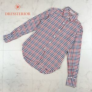 美品DRESSTERIOR ドレステリア チェック柄 コットンシャツ トップス レディース 白 ホワイト 赤 レッド 紺 ネイビー サイズ36*JC942