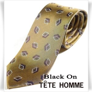 新品1円～★Black On TETE HOMME テットオム シルク絹100% ネクタイ 織柄 ダークベージュ 正規店本物◆5524◆