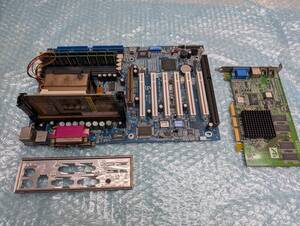 旧型PCパーツ GIGABYTE GA-BX2000+ Slot1 440BX AGPset 変換下駄GA-6R7+付Pen3 600EMHｚ付 BIOS起動確認済