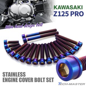 Z125 PRO BR125 エンジンカバーボルト 18本セット ステンレス製 スリムヘッド カワサキ車用 焼きチタンカラー TB8043