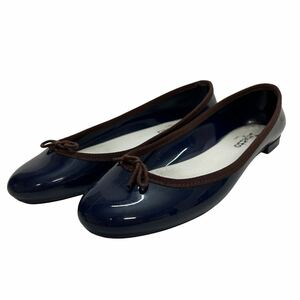 D819B Repetto レペット レディース バレエシューズ パンプス 39 約 24.5cm ネイビー ブラウン ラバー 箱付き