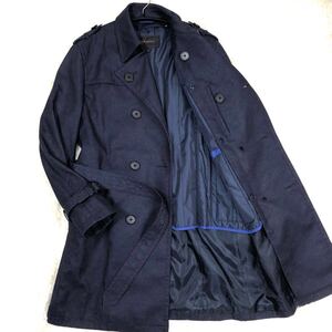 美品/XL★ m.f.editorial タカキュー トレンチコート デニム調 ライナー付 ベルテッドコート ロングコート ダークネイビー ビジネス メンズ