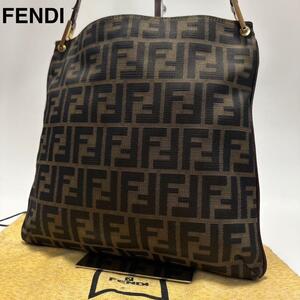 i27【美品】フェンディ　FENDI　ズッカ　キャンバス　レザー　FF金具　ショルダーバッグ　ハンドバッグ　