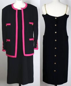 vintage CHANEL jacket onepiece suit size40 シャネル ジャケット チェーンショルダー ワンピース ココマークボタン フランス製 b8460