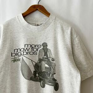 90s OLD STUSSY 白タグ more mow for big bros Tシャツ L 霜降りグレー USA製 ビンテージ オールド ステューシー アメリカ製 オリジナル