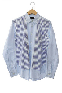 コムデギャルソン オム プリュス COMME des GARCONS HOMME PLUS STRIPE SHIRT パッチワーク ストライプ 長袖 シャツ PT-B013 AD2017 S 青