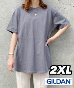 新品 ギルダン 無地半袖Tシャツ チャコール レイヤード 重ね着インナー 2XL