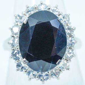 ★1円スタ!鑑定付 超超大粒天然サファイア ！【11.0ct&1.40ct】PT900 11.0g ♯15 プラチナ　ダイヤモンドリング Sapphire Diamond 指輪