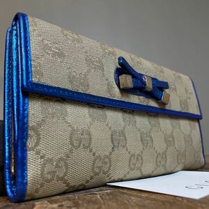 1円　美品　GUCCI グッチ シマ長財布 レザー キャンバス　ウォレット ラウンドファスナー 財布 マーモント ブラック　二つ折り　キャンバス