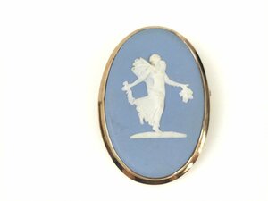 ウェッジウッド　Wedgwood　ジャスパー　陶器　ブローチ　縦4.1cm　ライトブルー×ゴールドカラー　YAS-10579