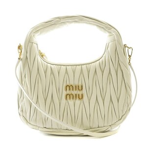 ミュウミュウ miumiu ワンダー マテラッセレザー ホーボーバッグ 2WAY ハンド ショルダー ロゴ レザー 羊革 アイボリー 5BC125