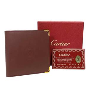 ＊Cartier マストライン 二つ折り財布 レザー ボルドー ゴールド金具 札入れ 小銭入れ ウォレット カルティエ ギャラ/箱付き